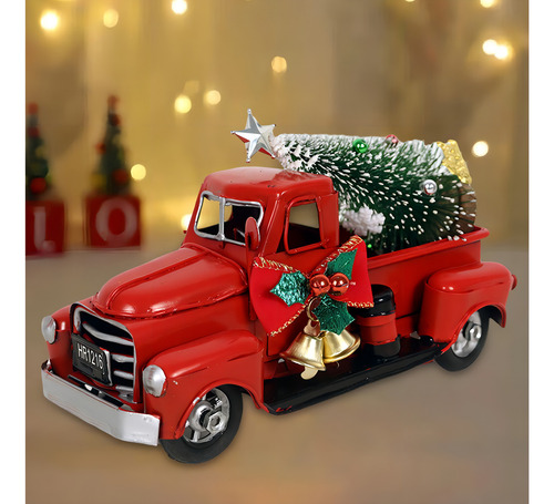 Camión Rojo Estilo Vintage Centro De Mesa Navideño Decorar