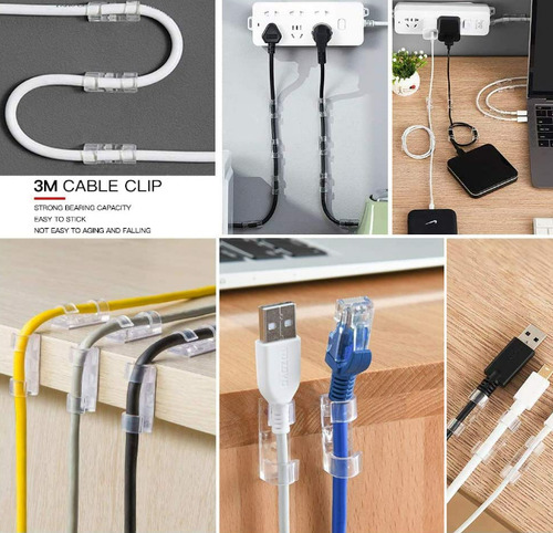 Kit Clips Organizador Cabos E Fios Adesivo Autoadesivo 40un