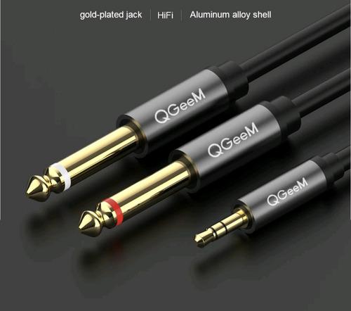 Cable De Audio Auxiliar 3.5mm A 2plug 6.3mm Chapeado En Oro