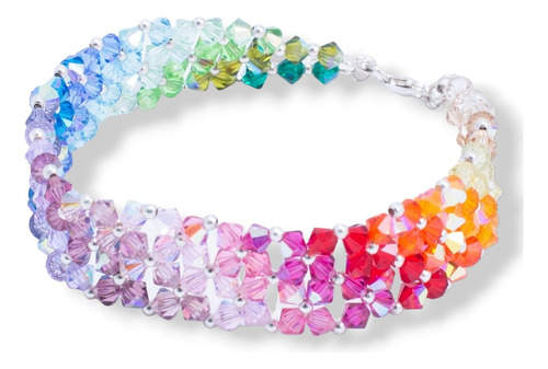 Pulsera  Flor Con Cristales Swarovski Multicolor  20 Colores