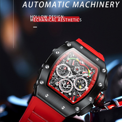 Pulseira de relógio masculina Onola Fashion Quartz Chronograph, cor preta/vermelha