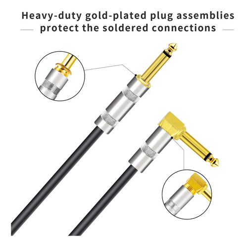 Cable De Guitarra De Resorte 3 Metros Chapado En Oro