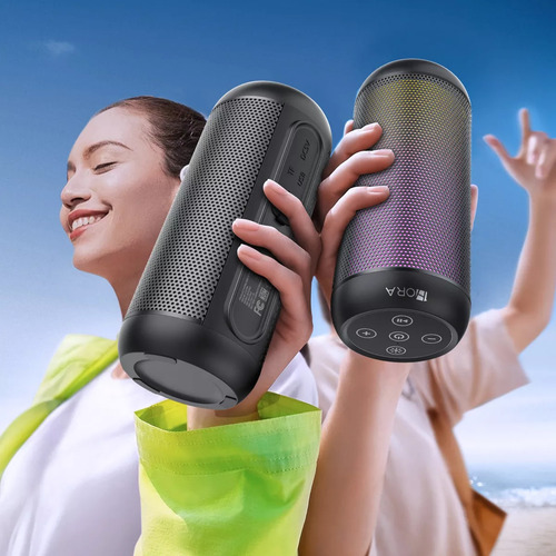 Bocina Bluetooth Speaker Doble Hifi Tipo C Luz Rgb 1hora Negro
