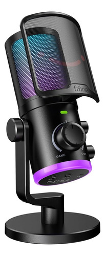 Microfone cardióide USB Fifine Ampligame Am6 Rgb - cor preta