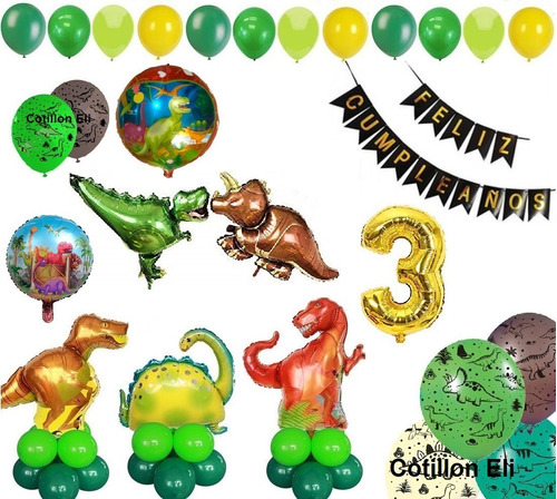 Kit Deco Feliz Cumple Globos Dinosaurios Con 2  Numeros