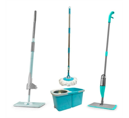 Set Limpieza Mopas Spray Escurridor Giratoria Balde Acero