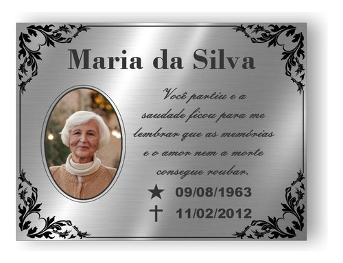 Placa Túmulo Lápide Em Alumínio Com Foto Colorida 20x15 Cm