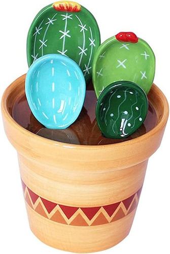 Juego De Cucharas Medidoras De Cactus En Maceta De Regalo