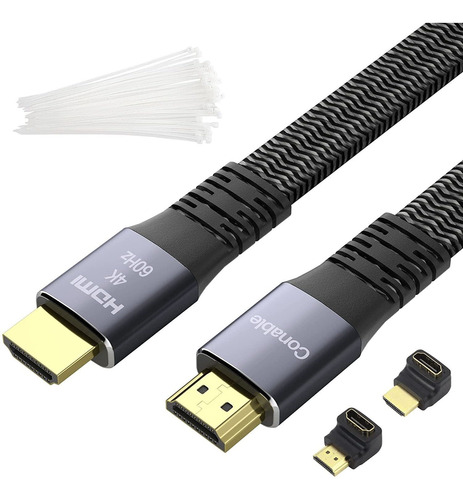 Cable Hdmi Plano De 25 Pies, Cable Trenzado Hdmi De Alta Vel