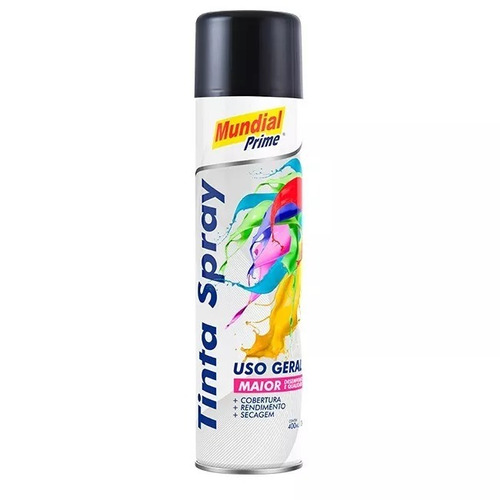12 Tinta Spray Preto Brilhante 400ml Mundial Prime Uso Geral