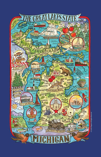 Designs Adventure Destinations Michigan Map  Toalla De ...