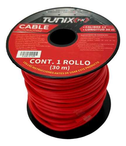 Rollo 30 Metros Cable Audio Calibre 12 Automotriz Colores