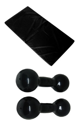 Kit Colchonete Preto + Par Halter Bola Emborrachado 2kg 1fit