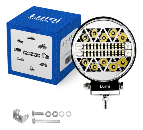 Kit 10 Refletor Luminário Farol 126w Led Redondo Cor Da Carcaça Preto Cor Da Luz Branco Frio 6500k 12v/24v