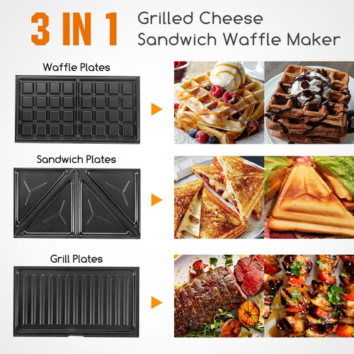 Aigostar Sandwich Maker 3 En 1 Grill Panini Waffle 750w