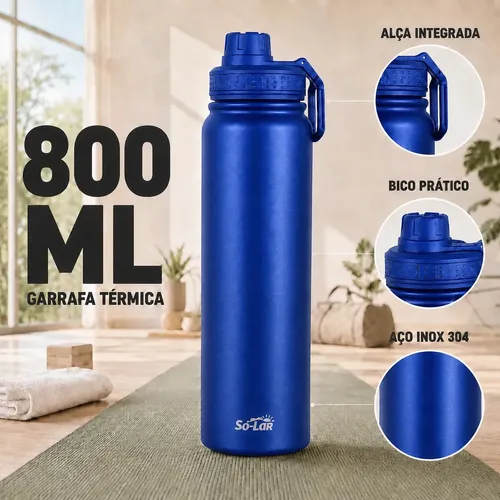 Garrafa Térmica 800ml Água Gelada Squeeze Inox Esporte Café Quente Só-lar