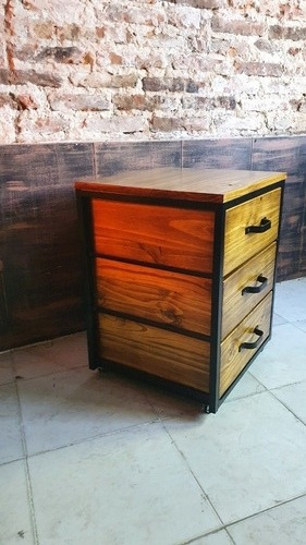 Imagen 7 de 7 de Cajonera Industrial Escritorio Pc Ruedas Movil Hierro Madera