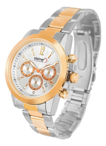 Reloj Análogo Para Dama Con Subesferas Ø 38 Mm Steiner Correa Plateado/Dorado Bisel Plateado Fondo Plateado