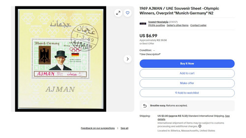 S1531 Ajman State Emirados 1969 3 Blocos Olimpíadas 1972