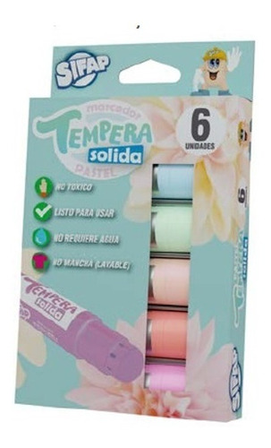 Tempera Solida 6 Colores Pasteles Listo Para Usar Lavable