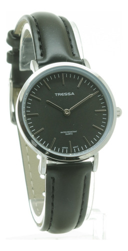 Reloj Tressa Dama Malla Cuero Clásico Malla Negro Fondo Negro