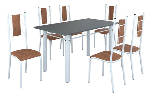 Conjunto Sala De Jantar Bahia Mesa Tubo 140x75cm Tampo Wt