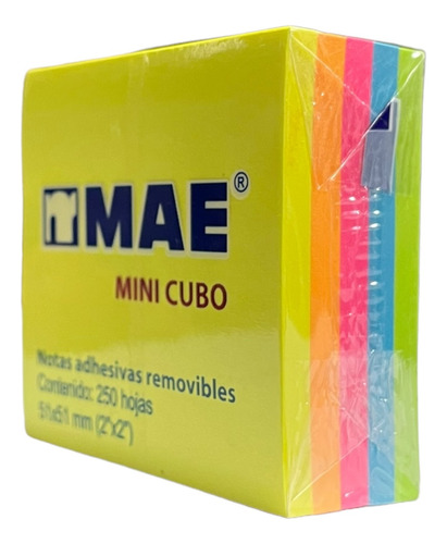 Mini Cubo Notas Adhesivas 5x5cm Mae 250 Hojas 5 Colores Neon