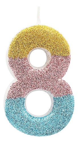 Vela De Aniversário Puro Glitter Número 8 6cm Cromus