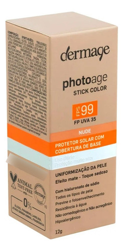 Protetor Solar Dermage Photoage Stick Color Nude  Fps99 12g