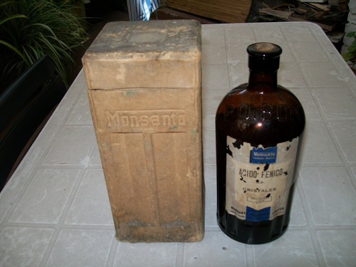 Frasco De Farmacia,botella De Acido Fenico, Monsanto,antigua