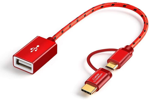 Cable Usb Hembra A Micro Usb + Adaptador Usb C Rojo 18 Cm