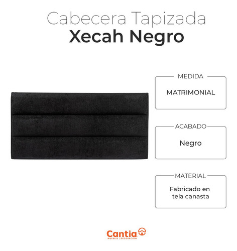 Cabecera Tapizada Matrimonial Mat Para Recamara Moderna Color Xecah Negro