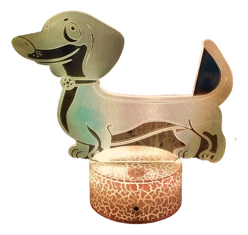 Lampara Ilusión 3d De Perrito Salchicha Mascota 7 Colores