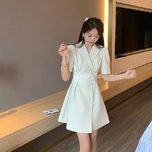 Vestido Con Cuello De Traje Para Mujer, Cintura Alta, LĂnea