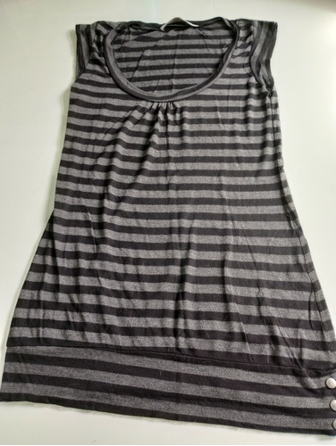 Remera Manga Larga Rayada Elastizada Gris Y Negro Talle S