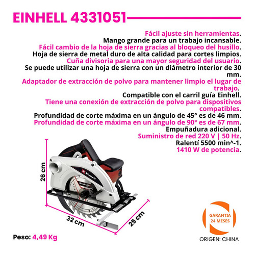 Sierra Circular De Mano Einhell Electrica Tc-cs 1400 5500 Rp