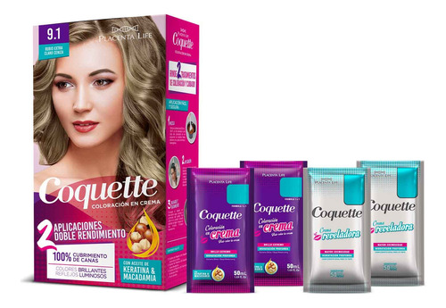 Coquette Tinte 9.1 Rubio Extra Claro Ceniza Kit 2 Aplic.