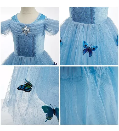 Vestido Cinderela Azul Princesa Disney Luxo Menina Infantil