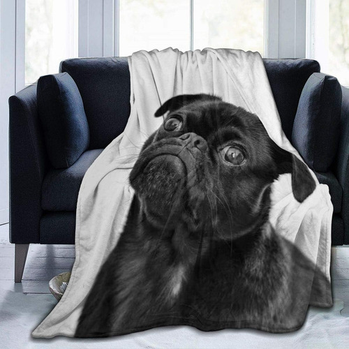 Manta Con Estampado De Perro Pug Negro, Ligera, Súper Suave,