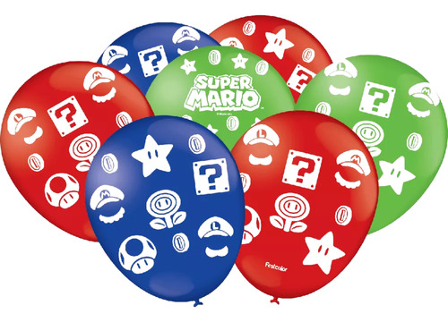 50 Bexiga Balões Tema Nº 9 Super Mario Bros - Full