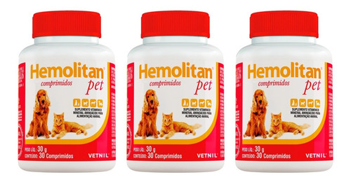Hemolitan Pet 30 Comprimidos - Vetnil - 3 Unidades