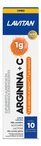 Lavitan Arginina + C Sabor Laranja 10 Comprimidos