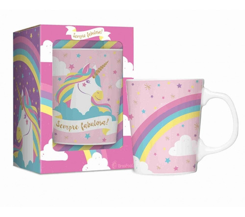 Caneca Café Xícara Porcelana Personalizada Unicórnio 280ml 