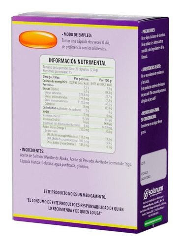 Omega 3 Salmón De Alaska + Vitam A D E Solanum 30 Caps