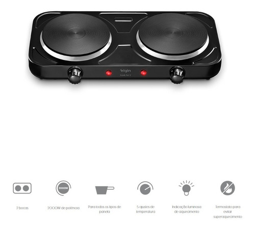 Fogão Cooktop Fogareiro Elétrico Elgin 2 Bocas 2000w