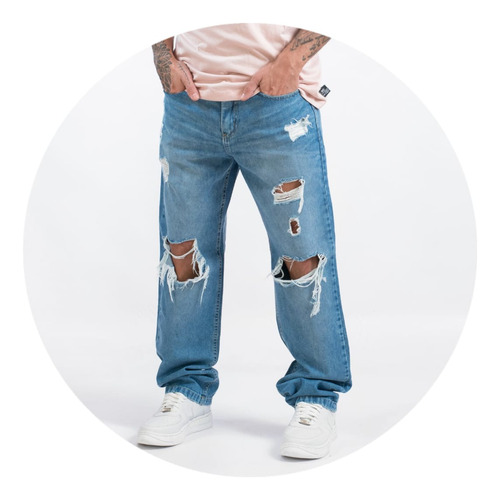 Jeans Pantalon Mom Azul Roto Suelto 