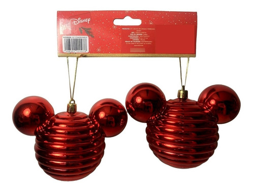 02 Bolas Enfeite Árvore De Natal Mickey Vermelho Disney