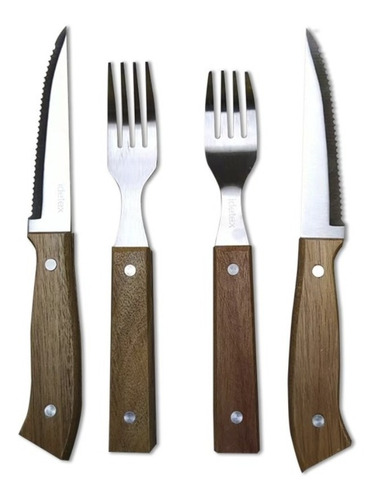 Set 4 Cuchillos Y 4 Tenedores Cuisine Para Asados Acero Inox