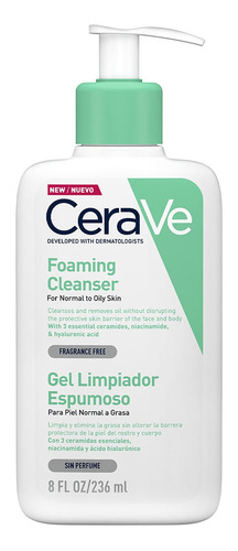 Gel Limpiador Espumoso Cerave Piel Normal A Grasa 236 Ml