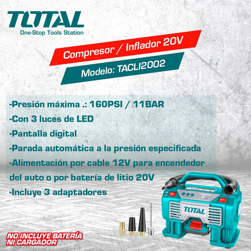 Imagen 3 de 7 de Compresor Inalámbrico 20v 160psi Total